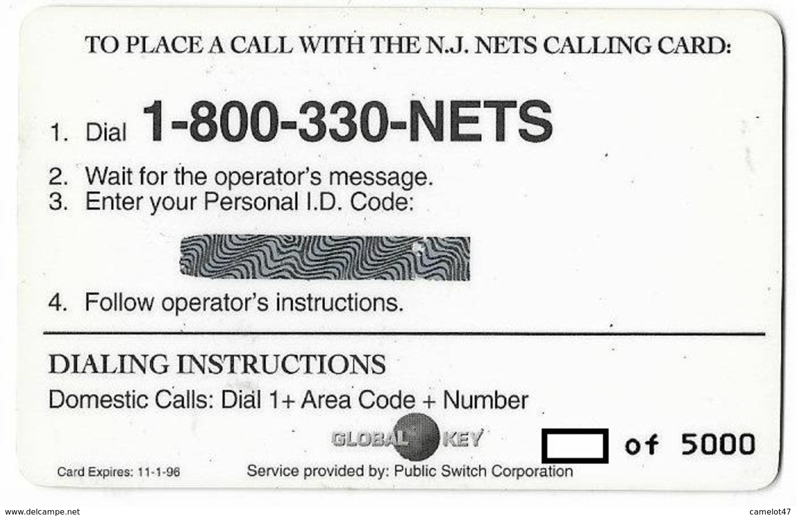 U.S.A., Basketball, NJ Nets Calling Card, # Nets-8,  Expired In 1996 - Sport