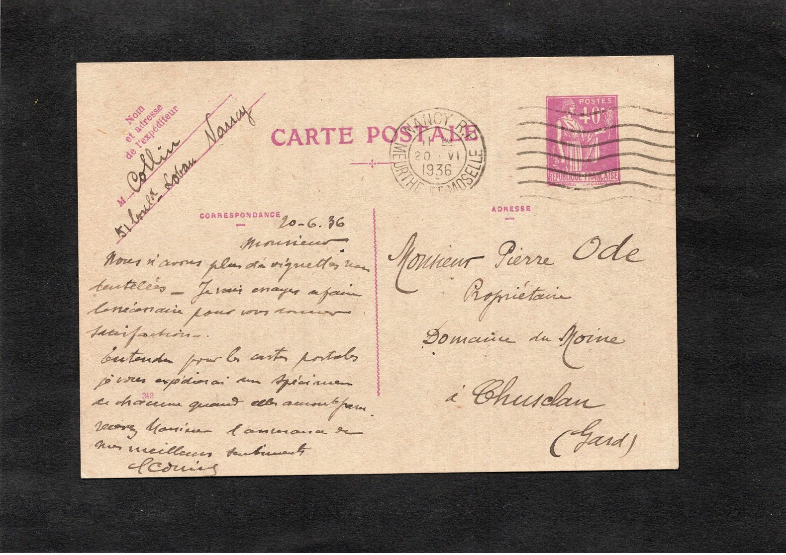 VITTEL 12-15 Aout 1934 - EXPOSITION PHILATELIQUE - Entier Postal Ayant Circulé - Cachet Hexagonal CHUSCLAN (Gard) - Bijgewerkte Postkaarten  (voor 1995)