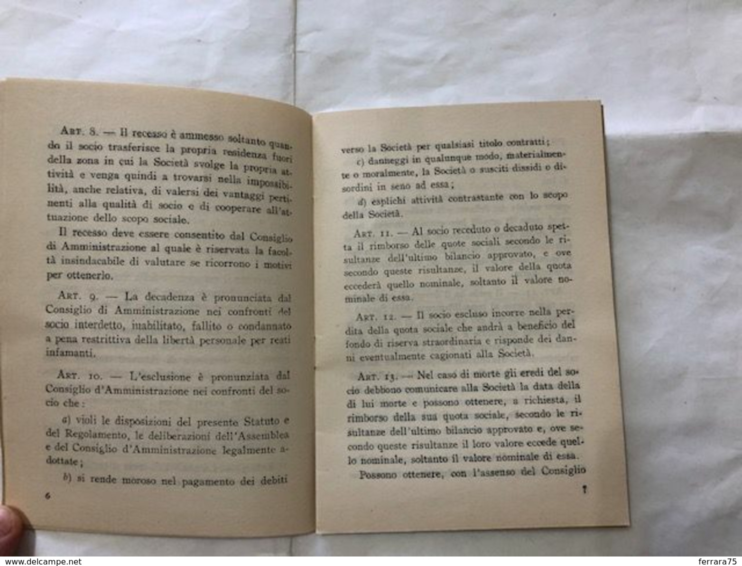 VARESE COOPERATIVA DI CONSUMO DI GIUBIANO S.R.L. STATUTO 1949. - Zu Identifizieren