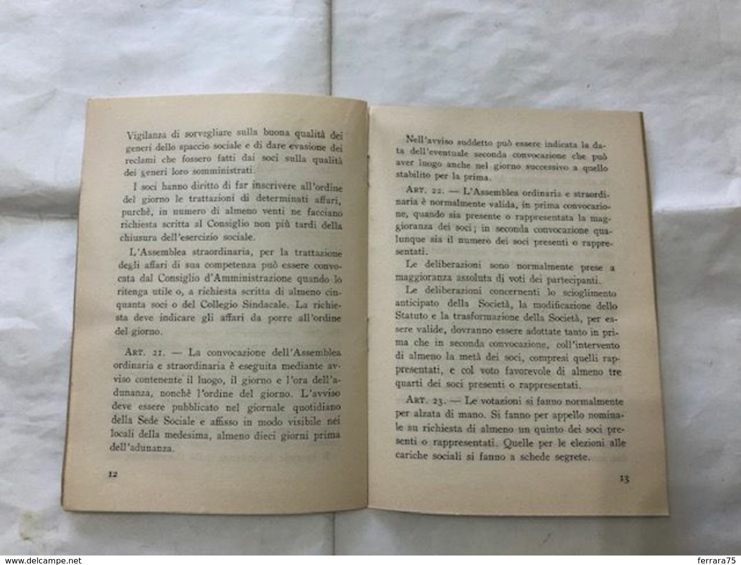 VARESE COOPERATIVA DI CONSUMO DI GIUBIANO S.R.L. STATUTO 1949.