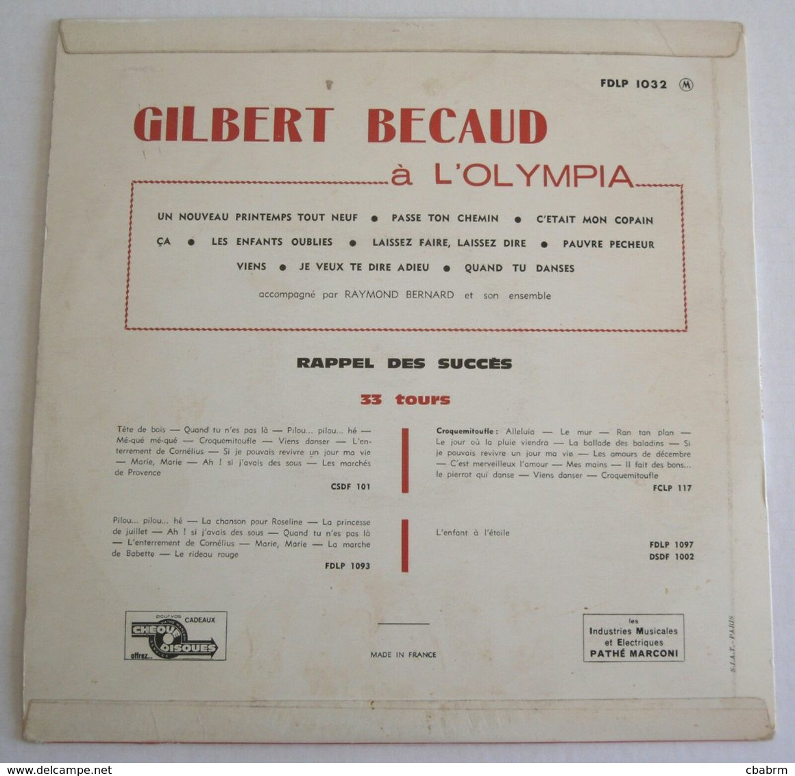 25 CM LE TOUR DE CHANT DE GILBERT BECAUD A L'OLYMPIA FDLP 1032 En 1963 - Formats Spéciaux