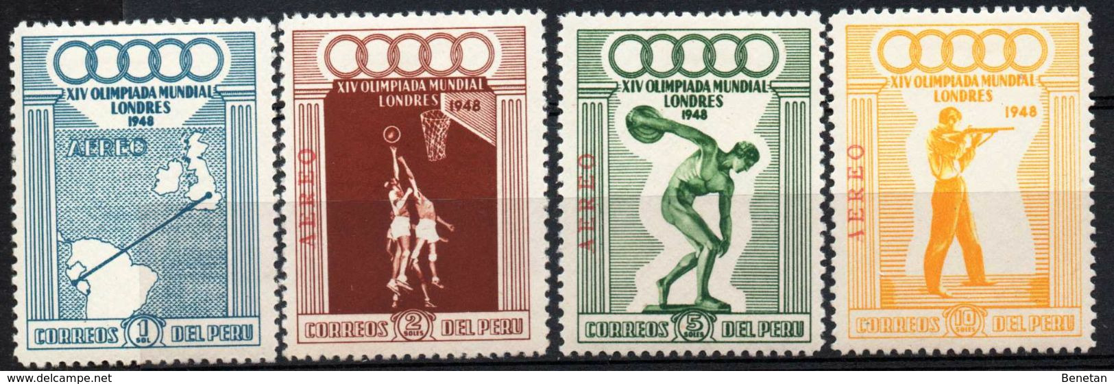 Olympic Games London 1948 PERU Yv# A71/4 Complete Set MH - Summer 1948: London