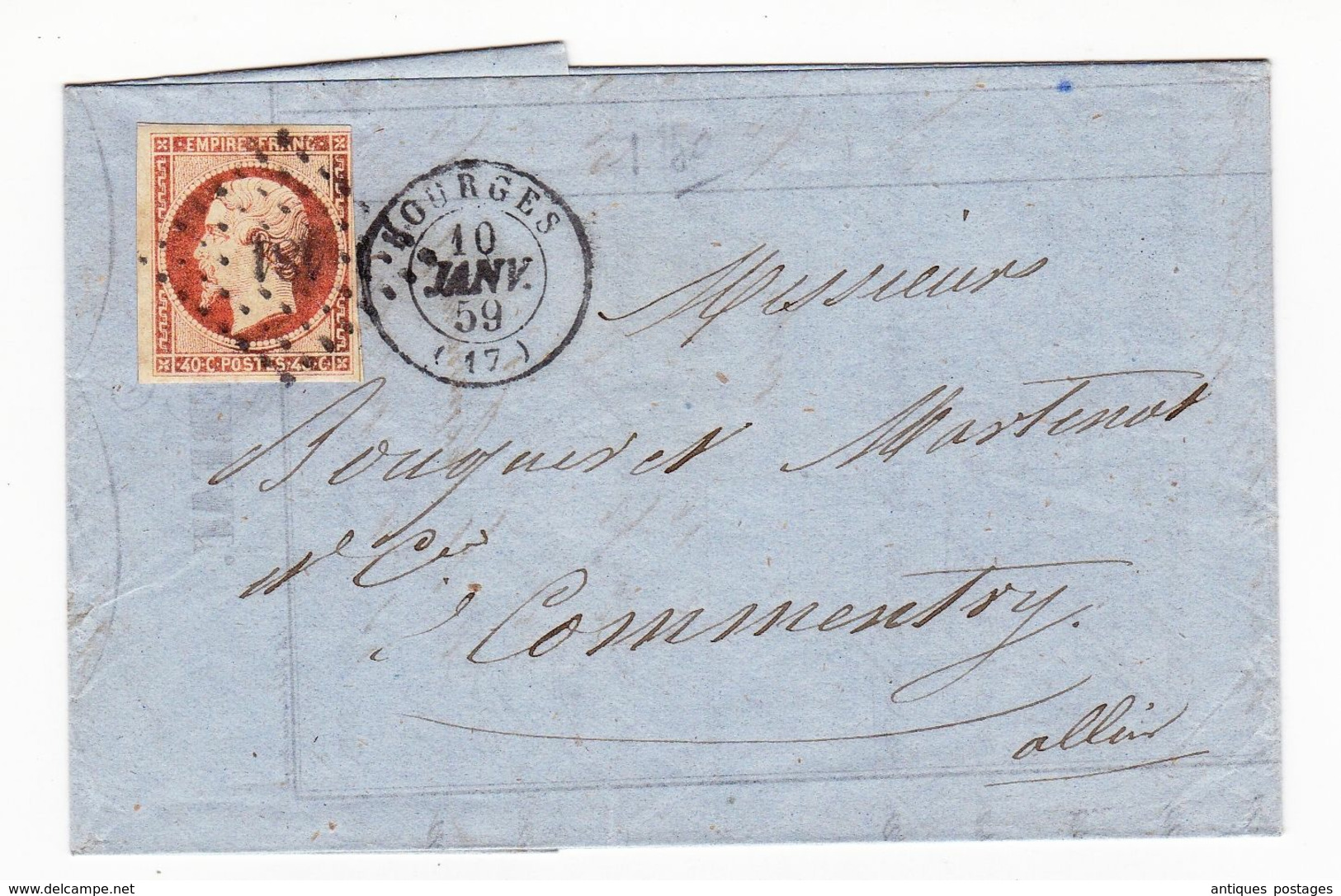 Lettre Bourges Cher 1859 Commentry Allier Mornet & Brisson Banque Banquier Napoléon III 40 Centimes - 1853-1860 Napoleon III