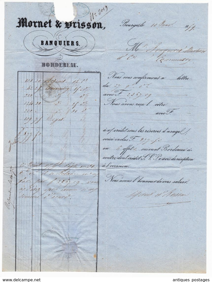 Lettre Bourges Cher 1859 Commentry Allier Mornet & Brisson Banque Banquier Napoléon III 40 Centimes