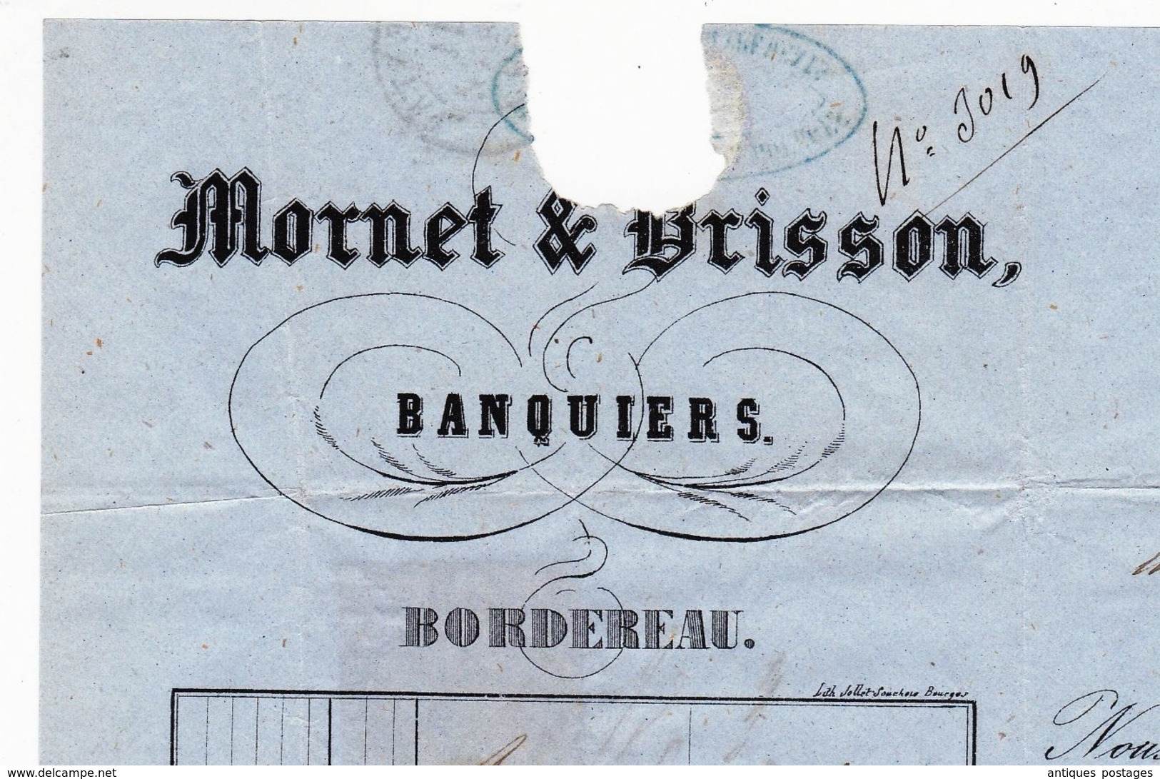 Lettre Bourges Cher 1859 Commentry Allier Mornet & Brisson Banque Banquier Napoléon III 40 Centimes