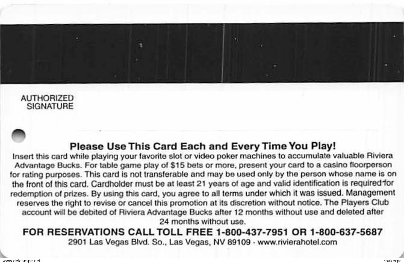 Riviera Casino - Las Vegas, NV - BLANK 50th Anniv. Slot Card - Casinokarten