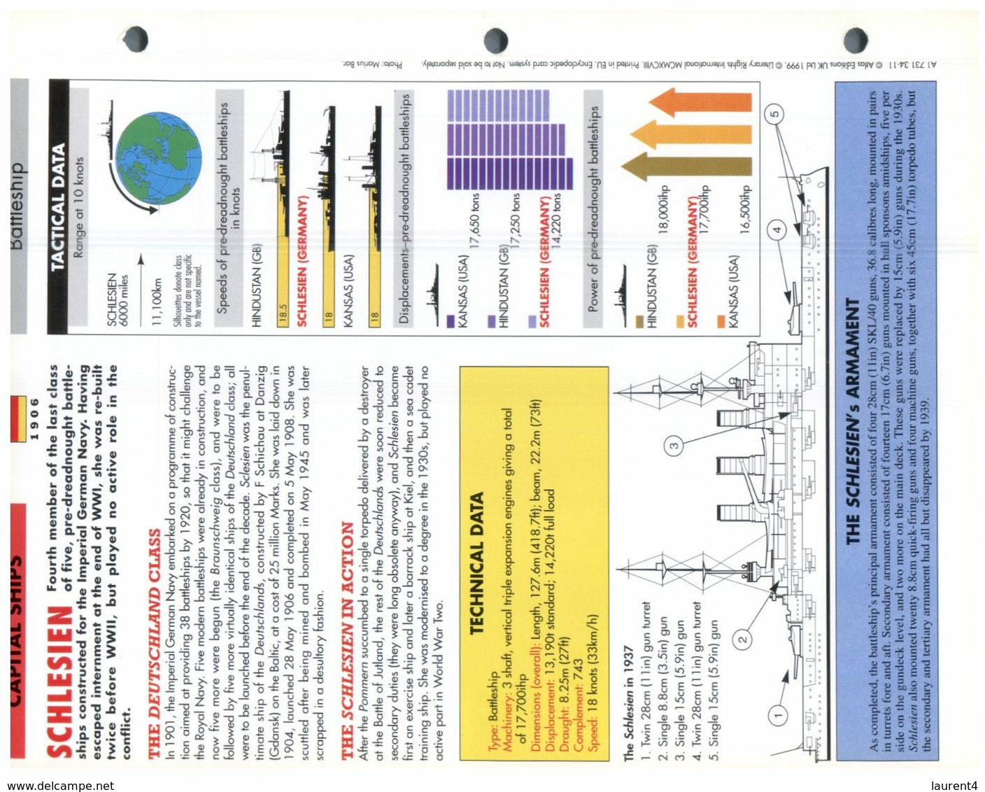 (25 X 19 Cm) (5-9-2020) - L - Photo And Info Sheet On Warship - German Navy - Schlesien - Bateaux