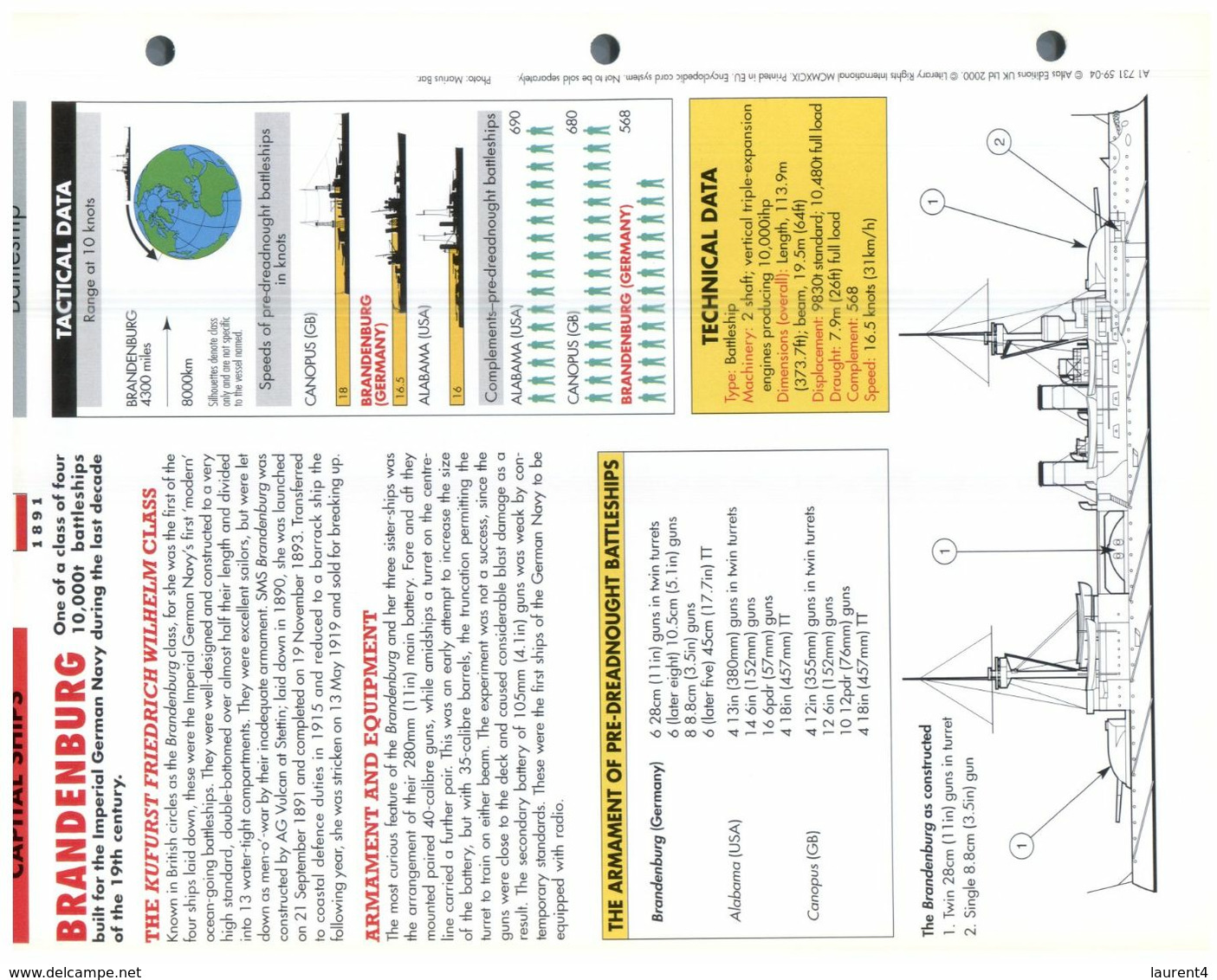 (25 X 19 Cm) (5-9-2020) - L - Photo And Info Sheet On Warship - German Navy - Brandenburg - Bateaux