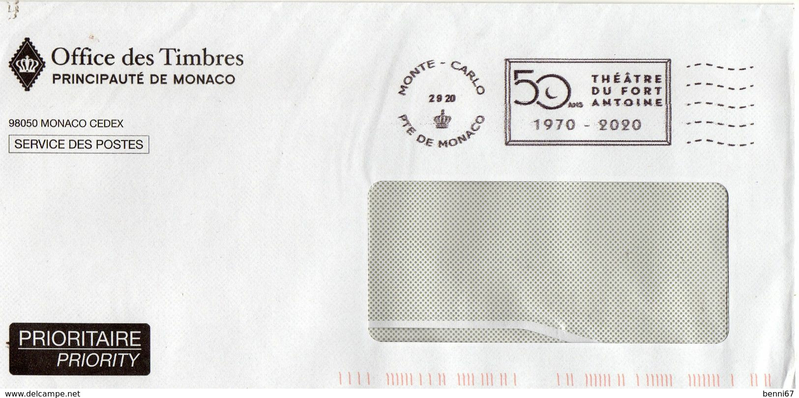 MONACO Flamme   50 Ans Théatre Du Fort Antoine S/env  2/9/20 - Maschinenstempel (EMA)