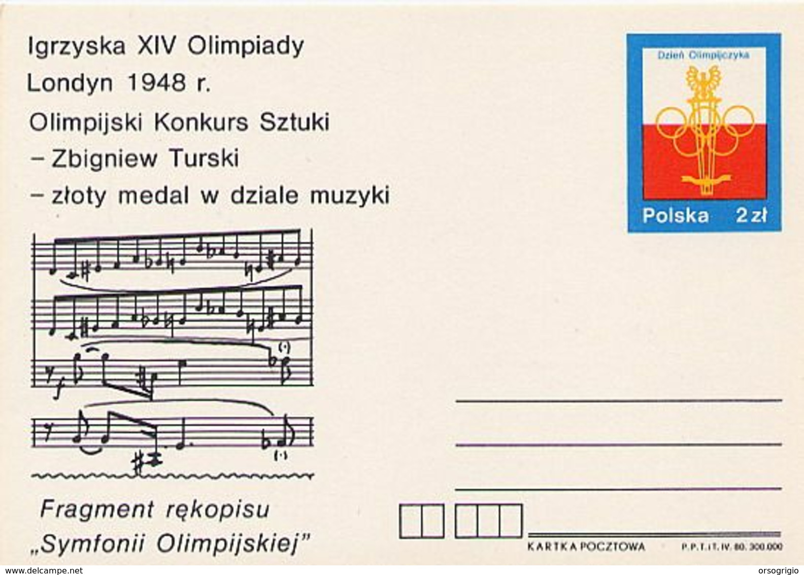 POLONIA  POLSKA - SYMFONII OLIMPIJSKIEJ -  2a Sinfonia Olimpica (1948) Di Zbigniew Turski - La Composizione Aveva Vinto - Sommer 1948: London