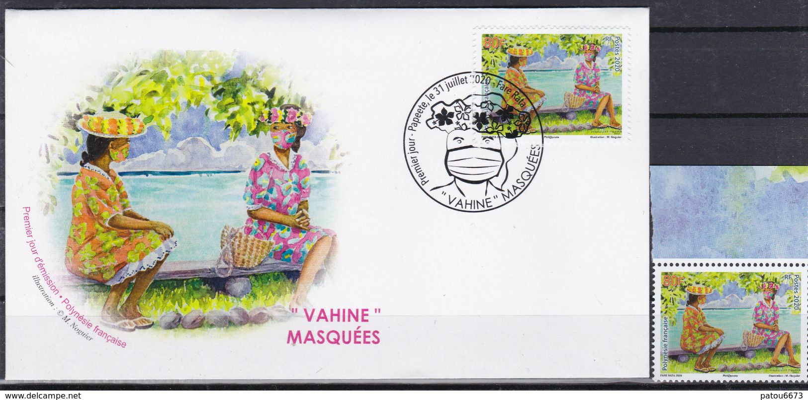 Polynesia 2020 Masqued Vahine Masquee Health COVID19 FDC + Timbre RARE - Flugzeuge