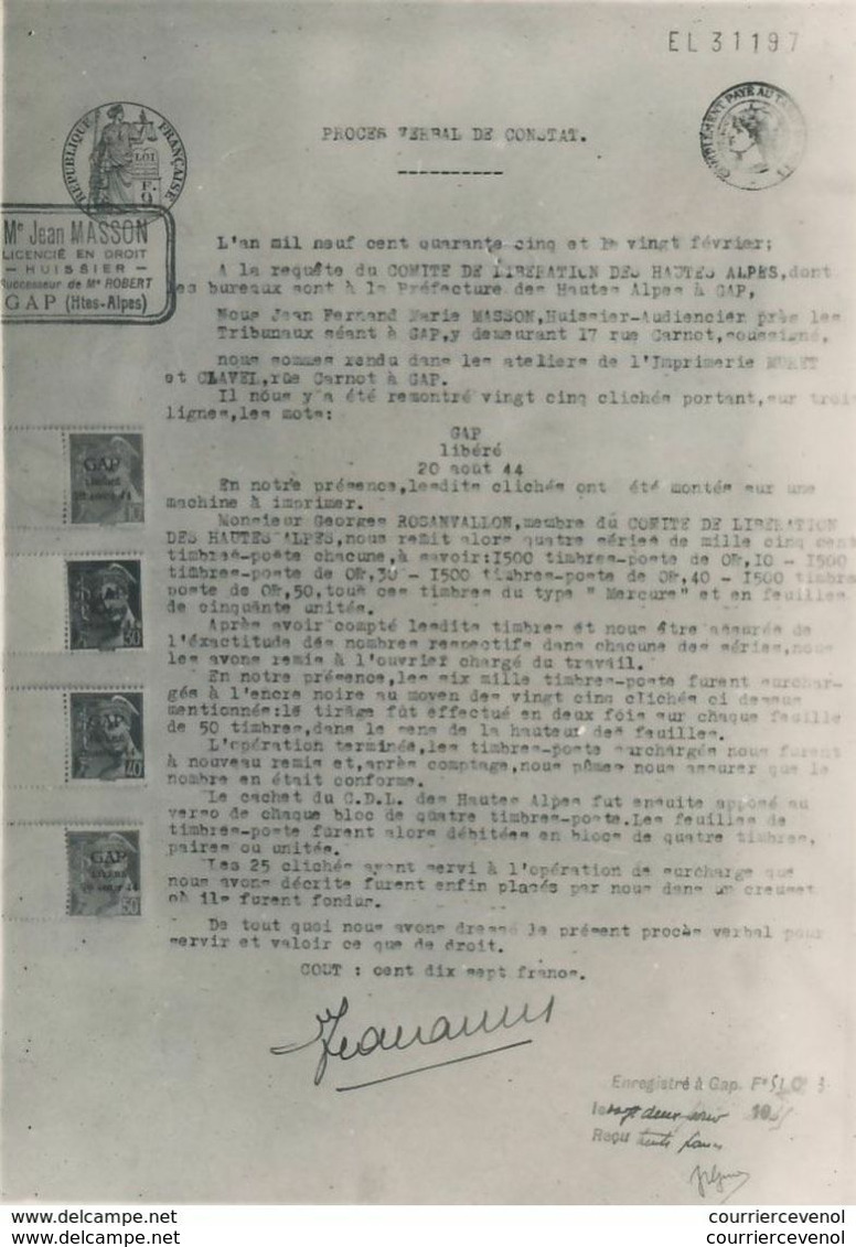 FRANCE - Série De GAP - 4 Valeurs Neuves, Blocs De Quatre En COINS DATES, Cachet Violet Comité Dep. Libération Au Dos - Liberation