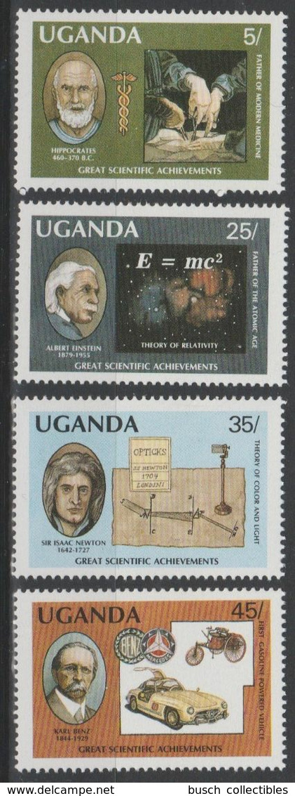 Uganda Ouganda 1987 Mi. 554 - 557 Great Scientific Achievements Einstein Benz Mercedes Hippocrates Isaac Newton Car Auto - Uganda (1962-...)