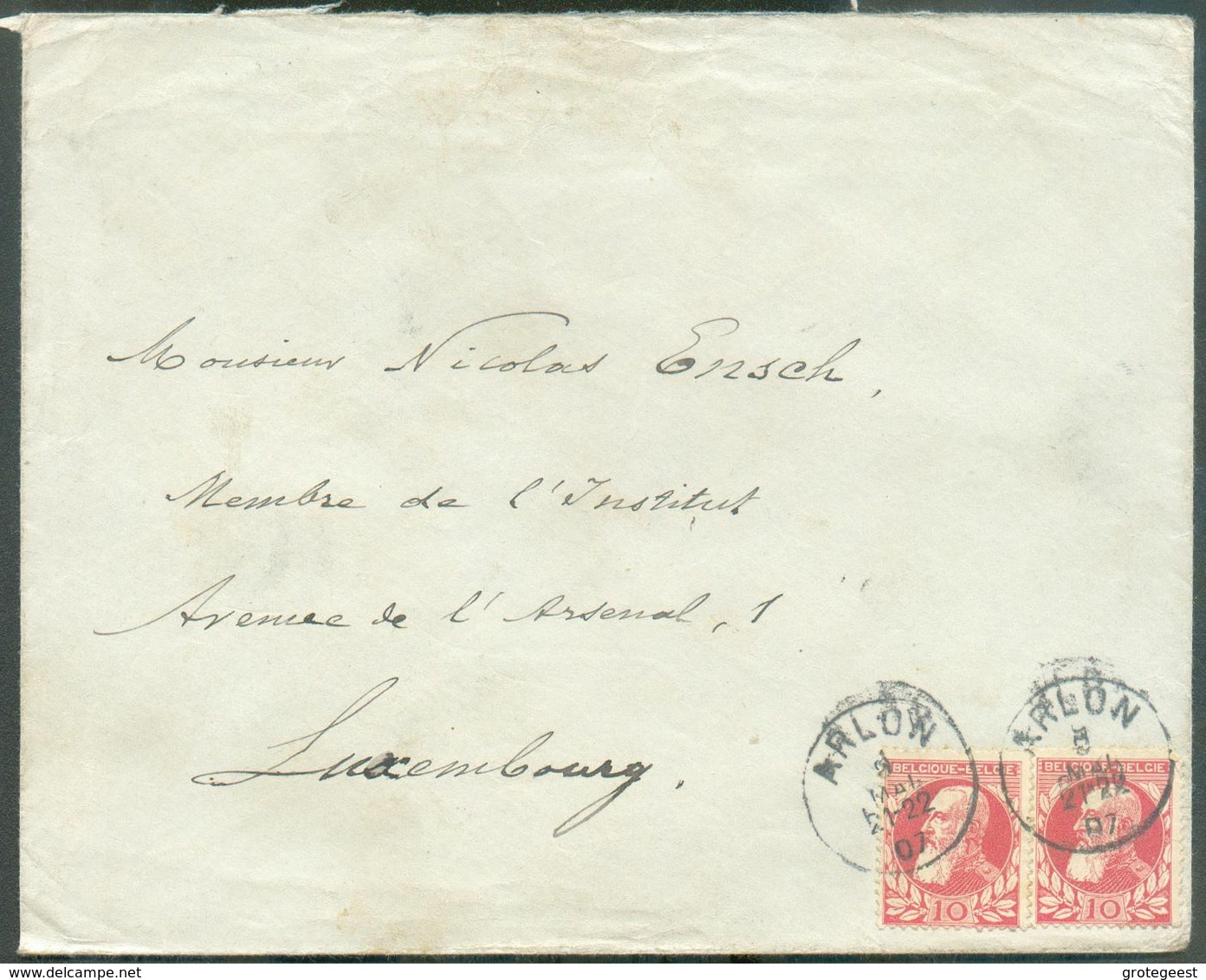 N°74(2) - 10 Cent; Grosses Barbes Obl. Sc ARLON Sur Lettre Du 9 Mai 1907 Vers Luxembourg - -15970 - 1905 Grosse Barbe