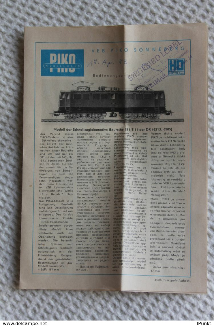 Schnellzuglokomotive Der Deutsche Reichsbahn; Baureihe BR 211 / E 11; PIKO; Epoche IV; Neu In OVP - Locomotive