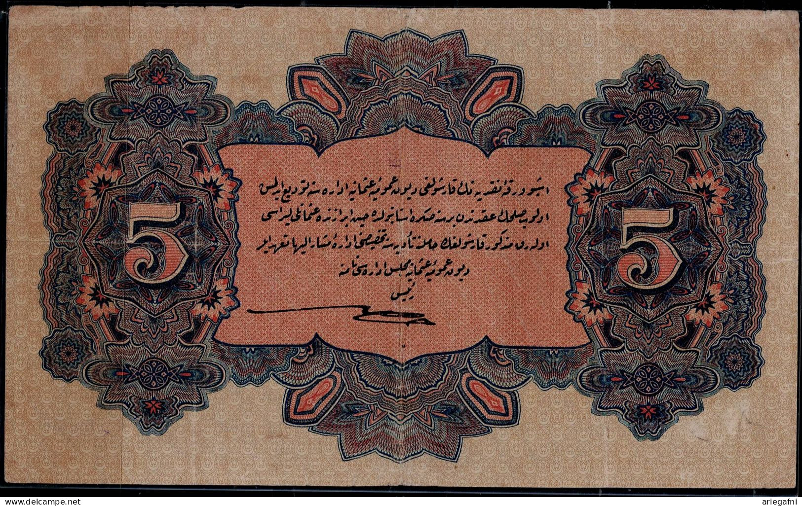 TURKEY 1915-16 OTTOMANE IMPERIA BANKNOTES 5 LIVRE VF !! - Turchia