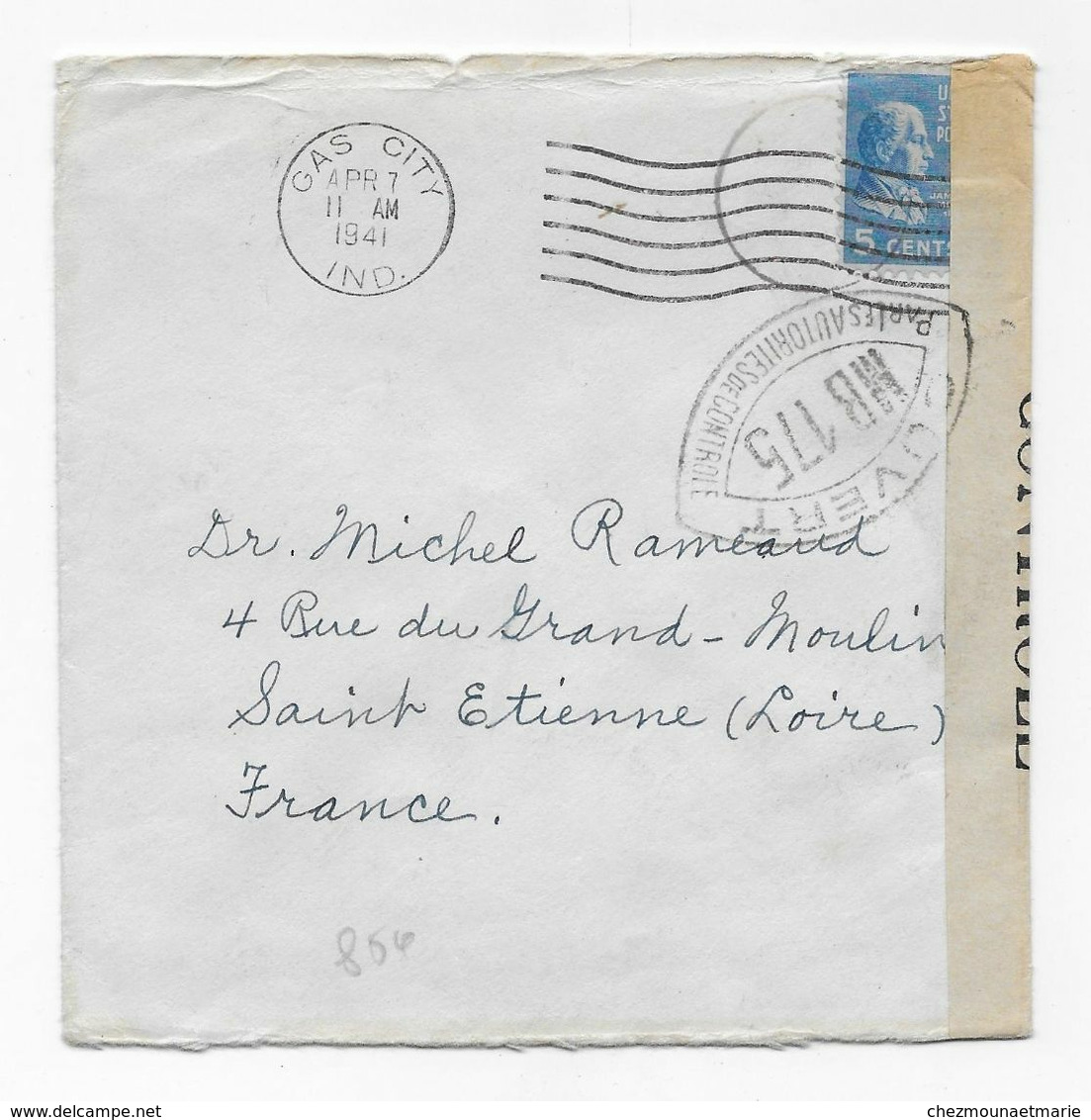 GAS CITY 1941 RAMEAUD SAINT ETIENNE CONTROLE  OUVERT MB175 MB 12 SUR ENVELOPPE - Postal History