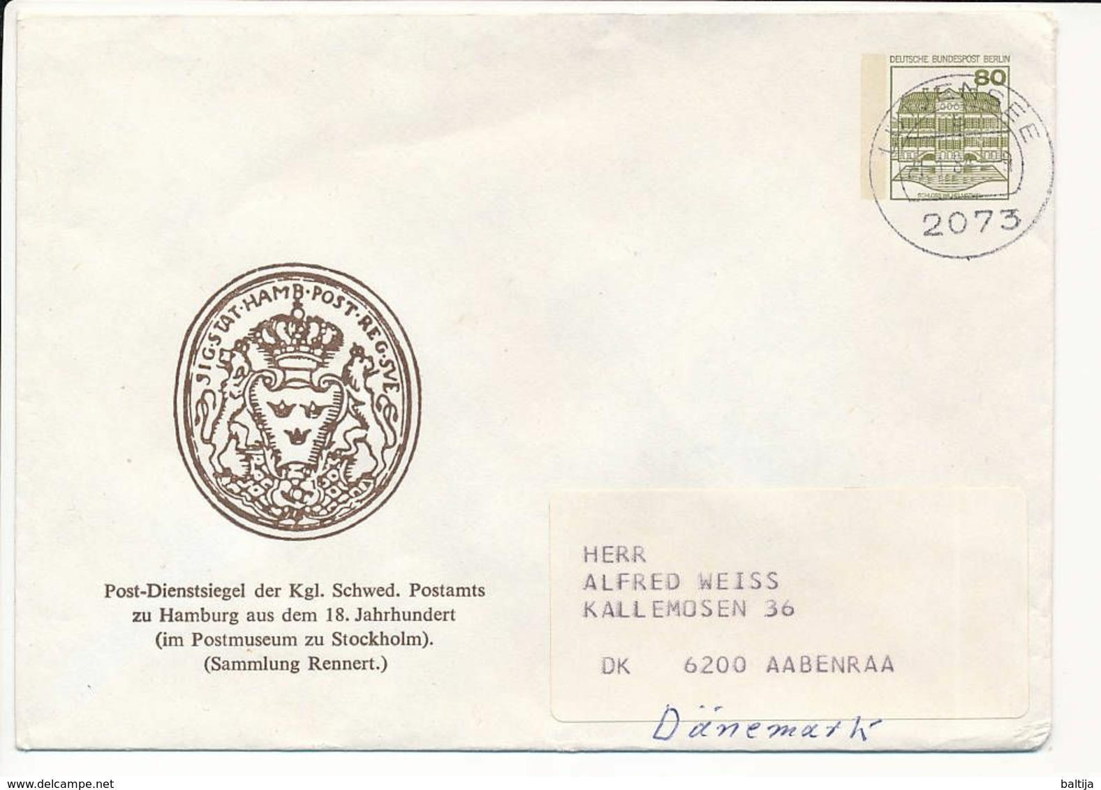 80 Pf. Solo Cover Abroad / Postal Museum Stockholm - 21 January 1984 Lütjensee - Privatumschläge - Gebraucht