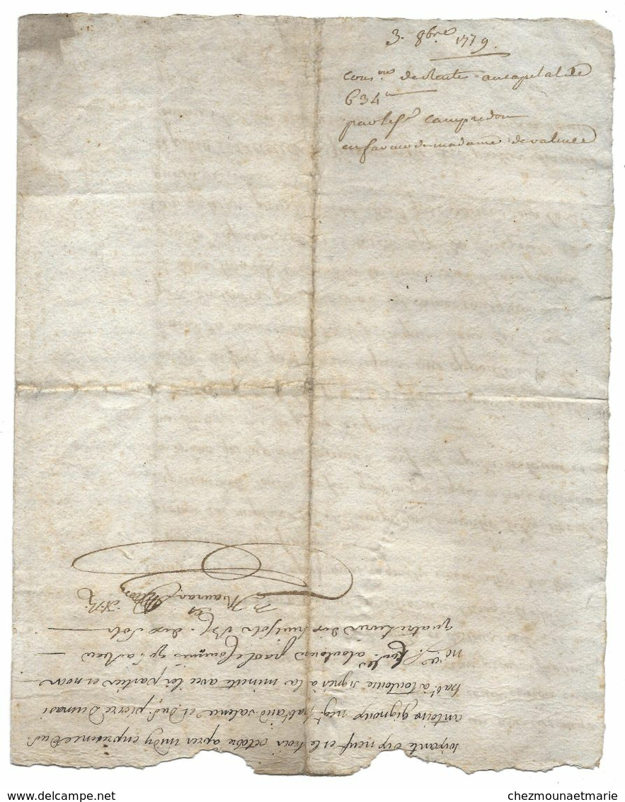 1779 CONSTITUTION RENTE ENTRE SIEUR CAMPREDON ET LA MARQUISE DE VALENCE ADELAIDE DE LEVIS VVE DU SEIGNEUR DE TIMBRUNE - Documents Historiques