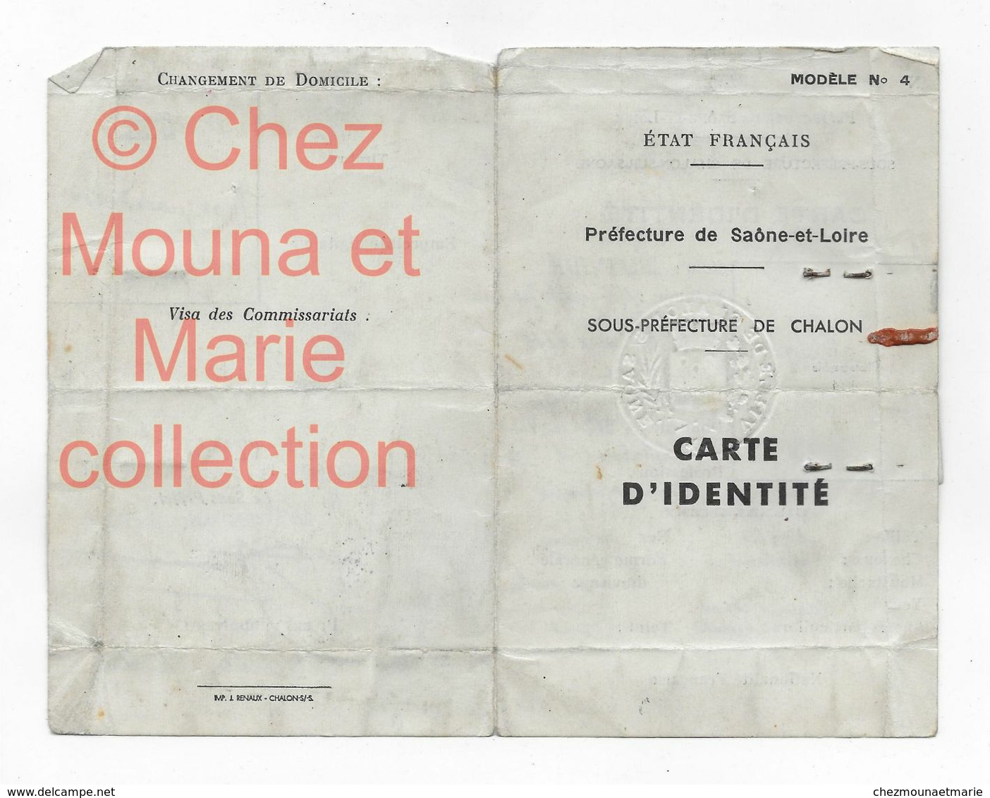 DUFOUR MARGUERITE NE 1875 MACON AIDE INFIRMIERE HABITANT CHALON - CARTE D IDENTITE 1943 - Documents Historiques