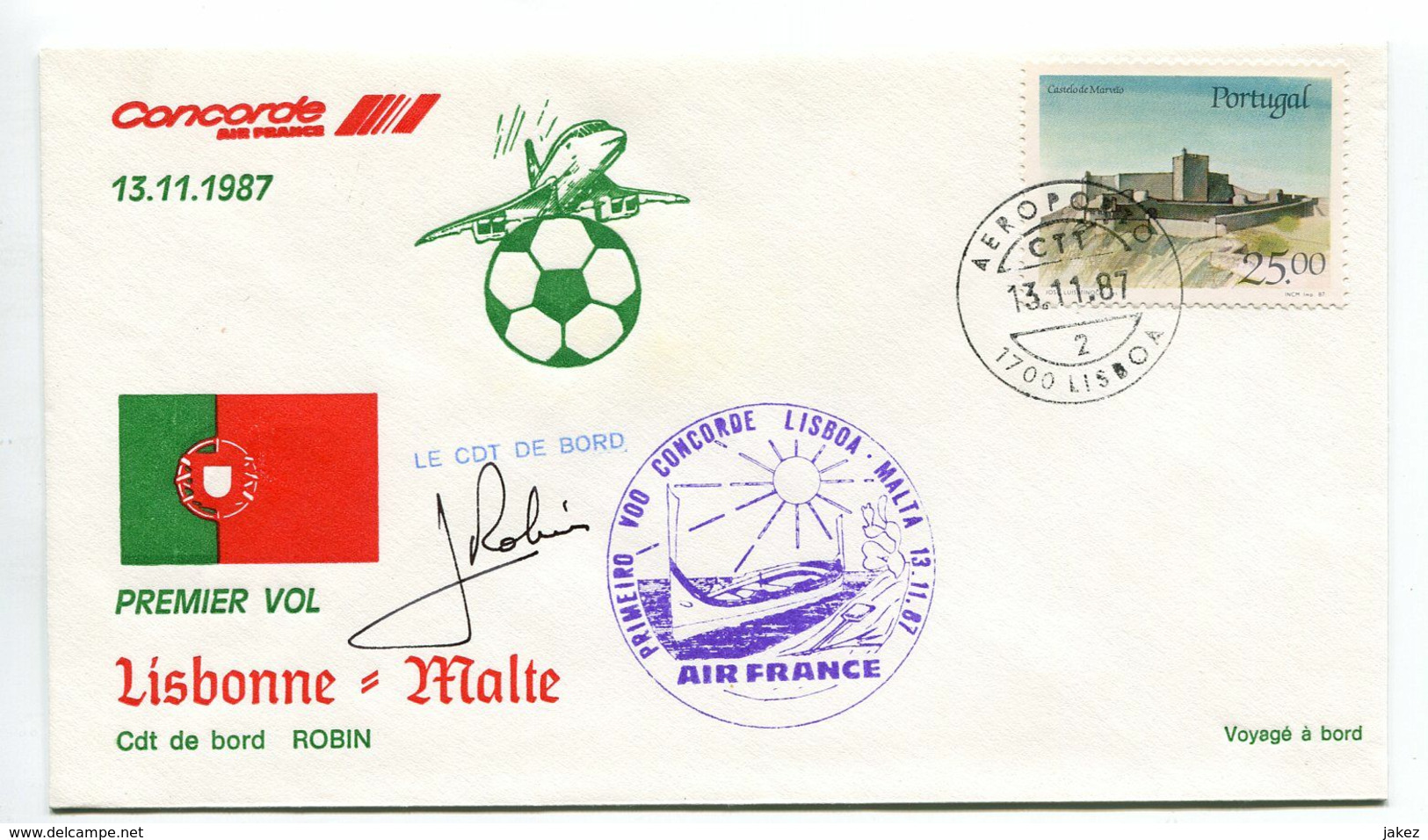 1er Vol CONCORDE BALE - LISBONNE - MALTE - BALE 11, 13, 15 Novembre 1987. 3 Enveloppes - Airplanes