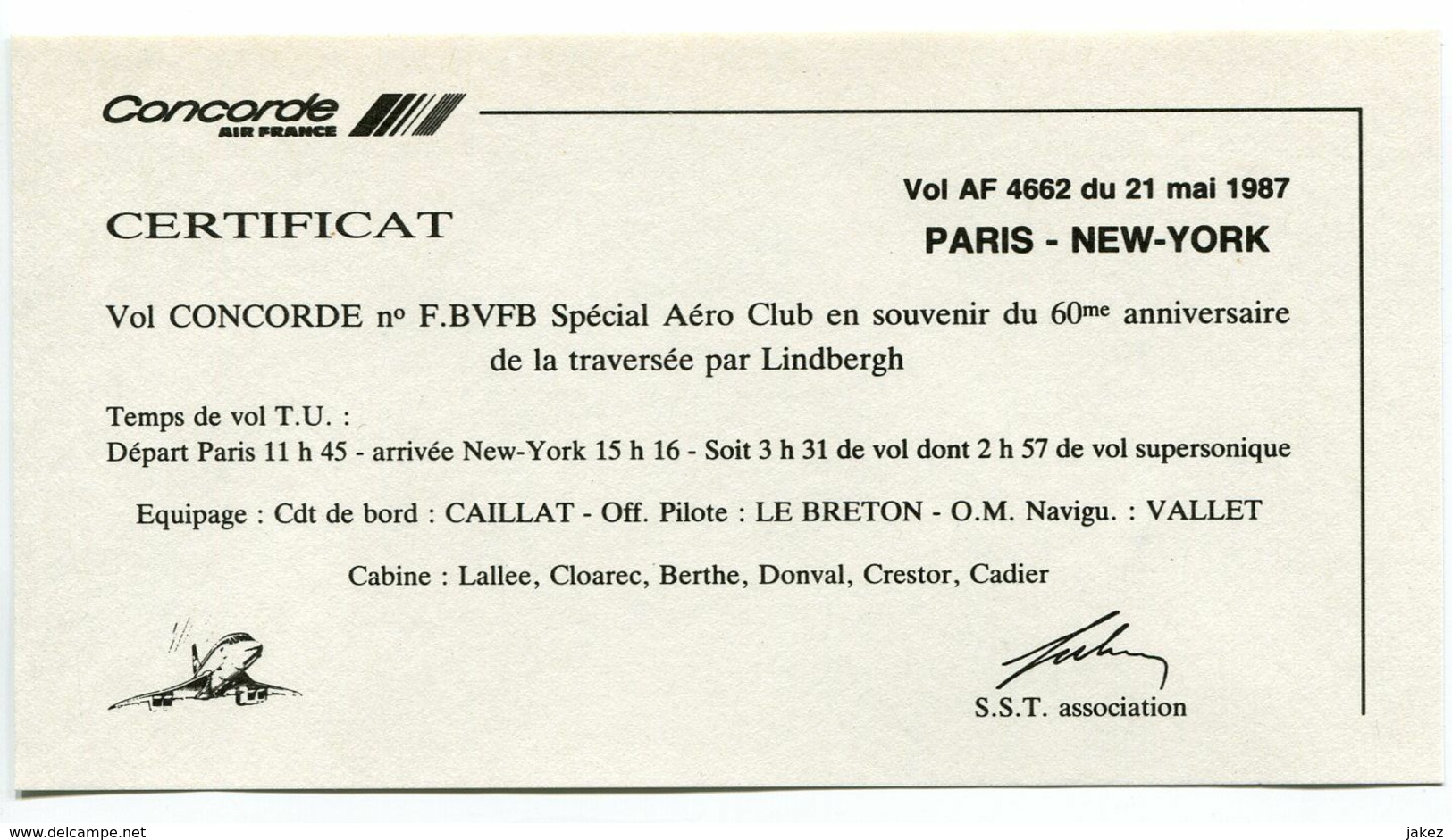 CONCORDE Vol Spécial 60e Anniversaire De La Traversée De Charles LINDBERGH 21 MAI 1987 - Airplanes