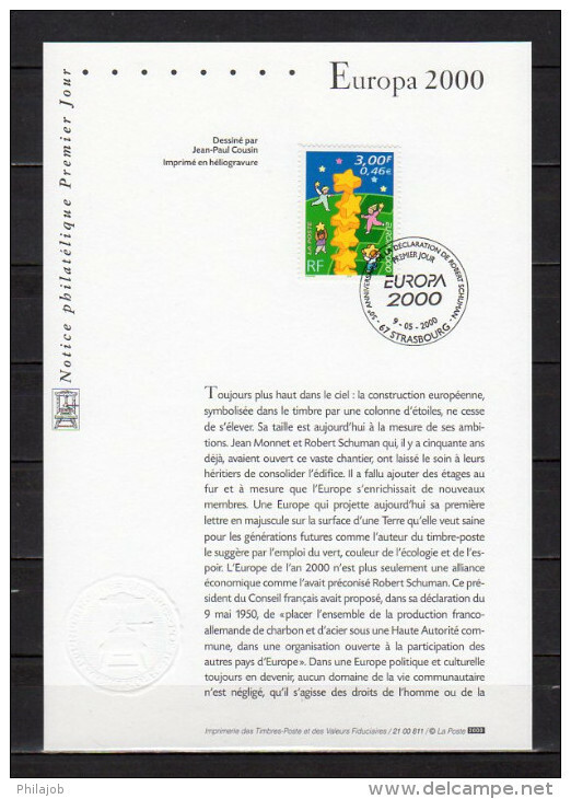 &#9989; " EUROPA 2000 / ETOILES " Sur Notice Philatélique 1er Jour De 2000. N° YT 3327. Parfait état. FDC - 2000