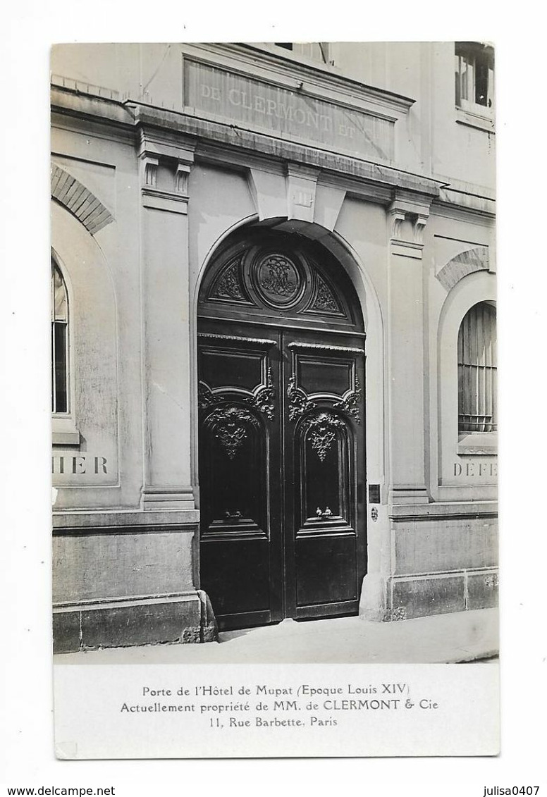 PARIS (III) Carte Photo Hotel De Mupat Maison De Clermont Et Cie Rue Barbette - Distrito: 03