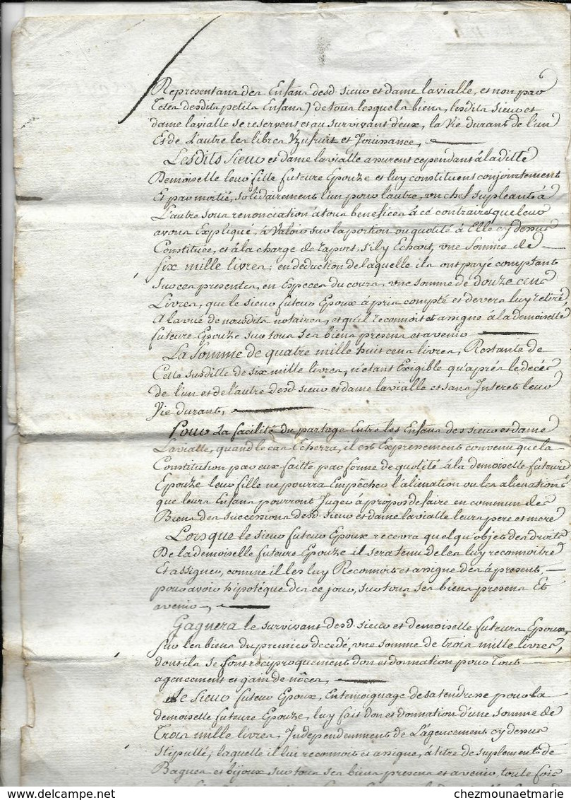 CONTRAT DE MARIAGE 1774 JEAN MESPLES SEIGNEUR DES ECHANGES VILLE ROYALE DE CASTEL AVEC LAVIALLE BORDEAUX - Documents Historiques