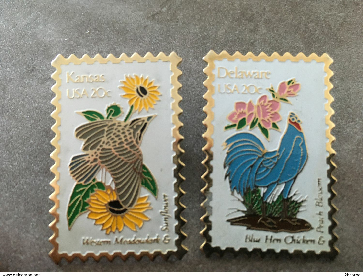 LOT DE 2 PIN'S TIMBRES USA KANSAS ET DELAWARE - Villes