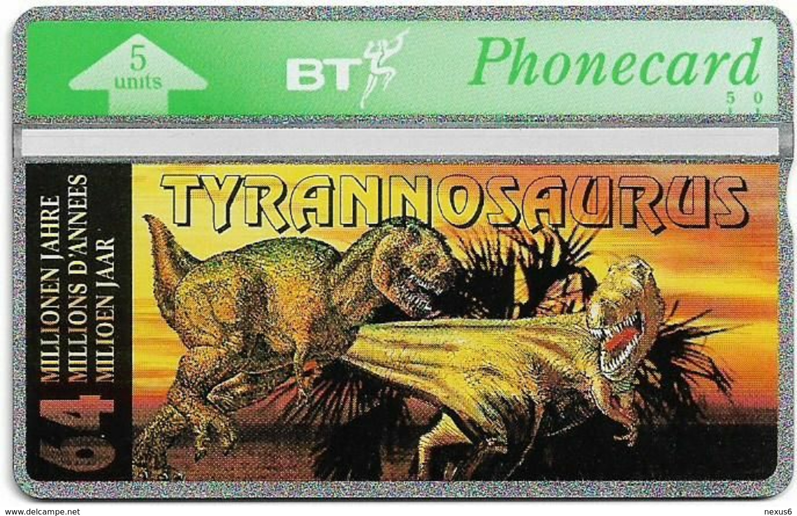 UK - BT - L&G - BTO-065A - Dinosaurs, Tyrannosaurus #8 - 345D - 5Units, 3.000ex, Mint - BT Edición Extranjera