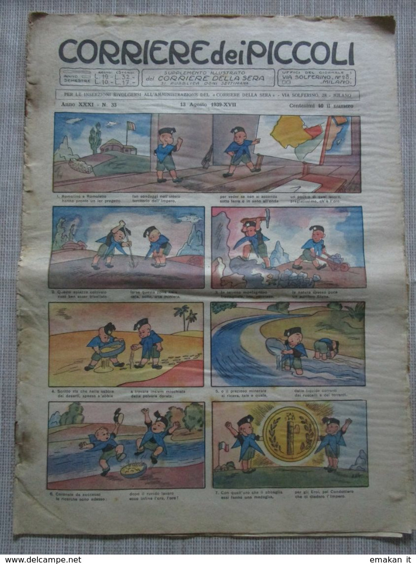 # CORRIERE DEI PICCOLI N 33 / 1939 BALILLA ROMOLINO E ROMOLETTO - Corriere Dei Piccoli