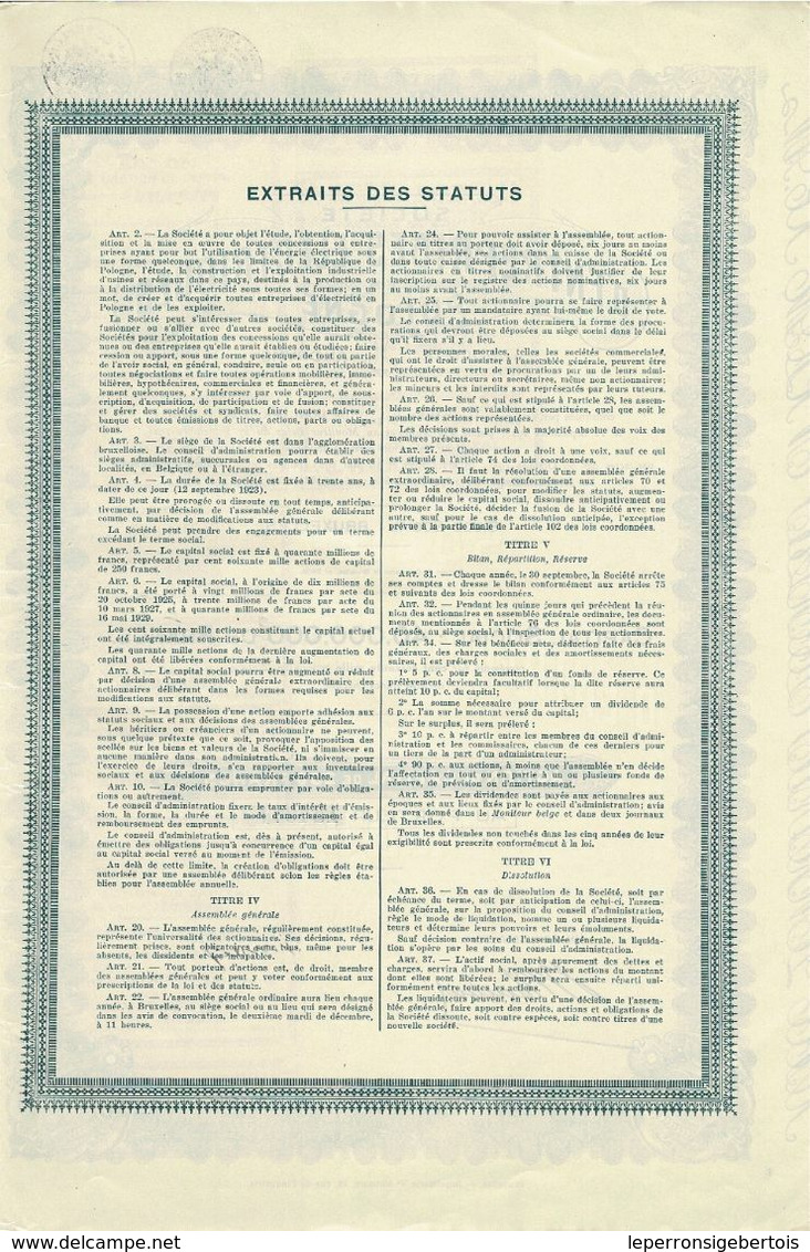 Titre Ancien - Société D'Entreprises Electriques En Pologne - Société Anonyme - Titre De 1929 - Electricity & Gas