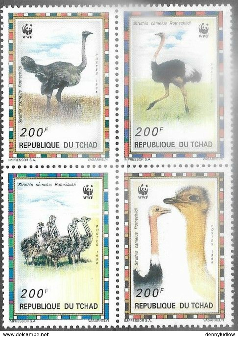 Chad  1996  Sc#693  200fr WWF Ostriches Block   MNH  2016 Scott Value $17 - Unused Stamps