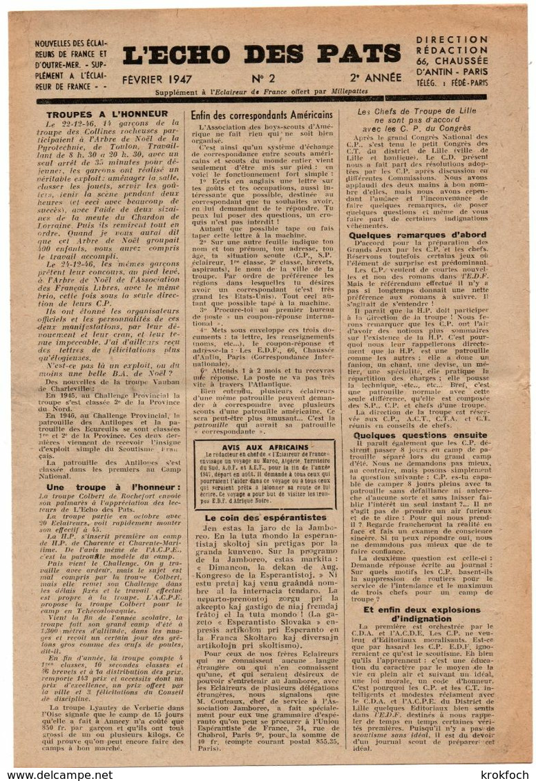 Scoutisme Scout : Divers Vieux Papiers : Jamboree 1947 - épreuves Du Novice - Echo Des Pats - Collections