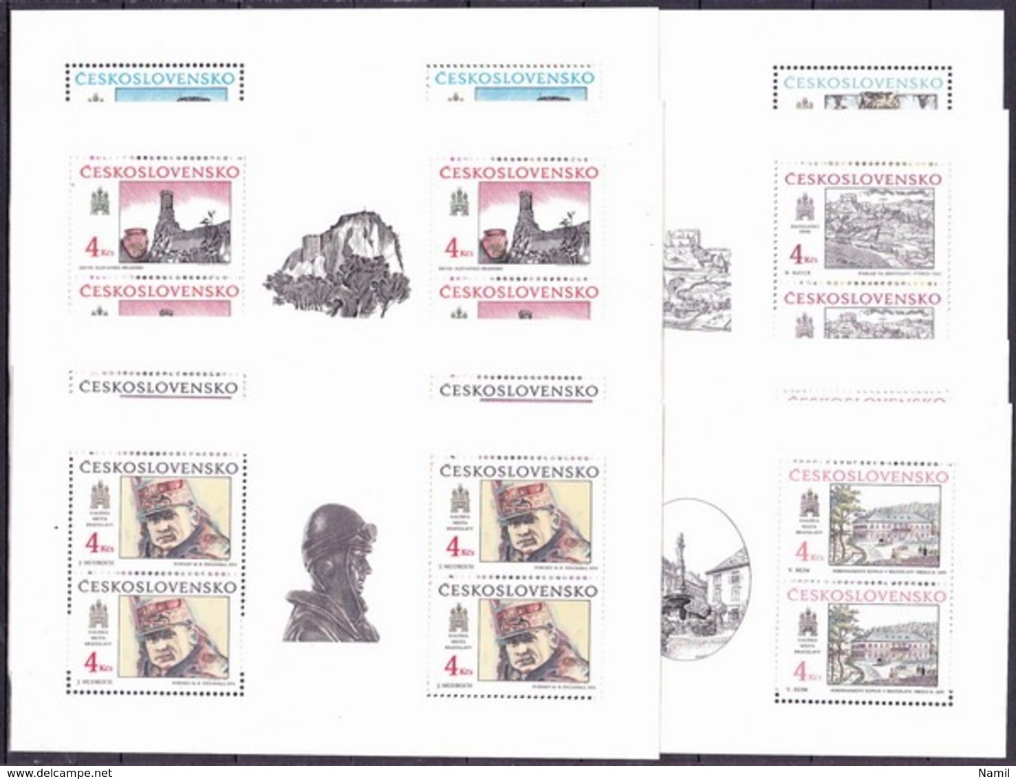 ** Tchécoslovaquie 1987-90, Collection Chateau De Bratislava - Les Feuilles, (MNH - Collections, Lots & Series