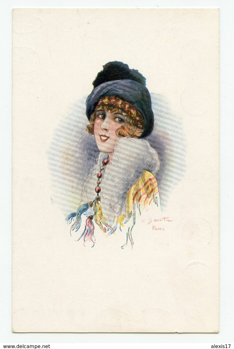 Illustrateur. Les Midinettes Par Santini. Jolie Jeune Femme à Chapeau Mode,fourrure.charme,élégance - Sonstige & Ohne Zuordnung