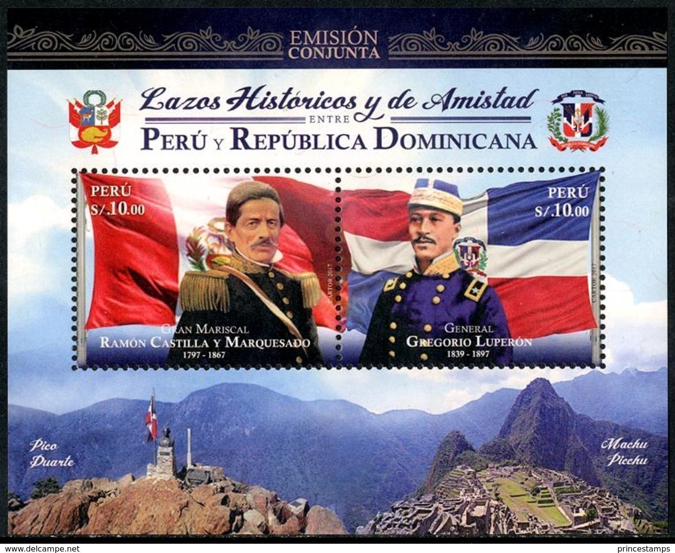 Peru (2018)  - Block -  /  Joint With Dominicana - History - Flags - Pico Duarte - Machu Pichu - Emissioni Congiunte
