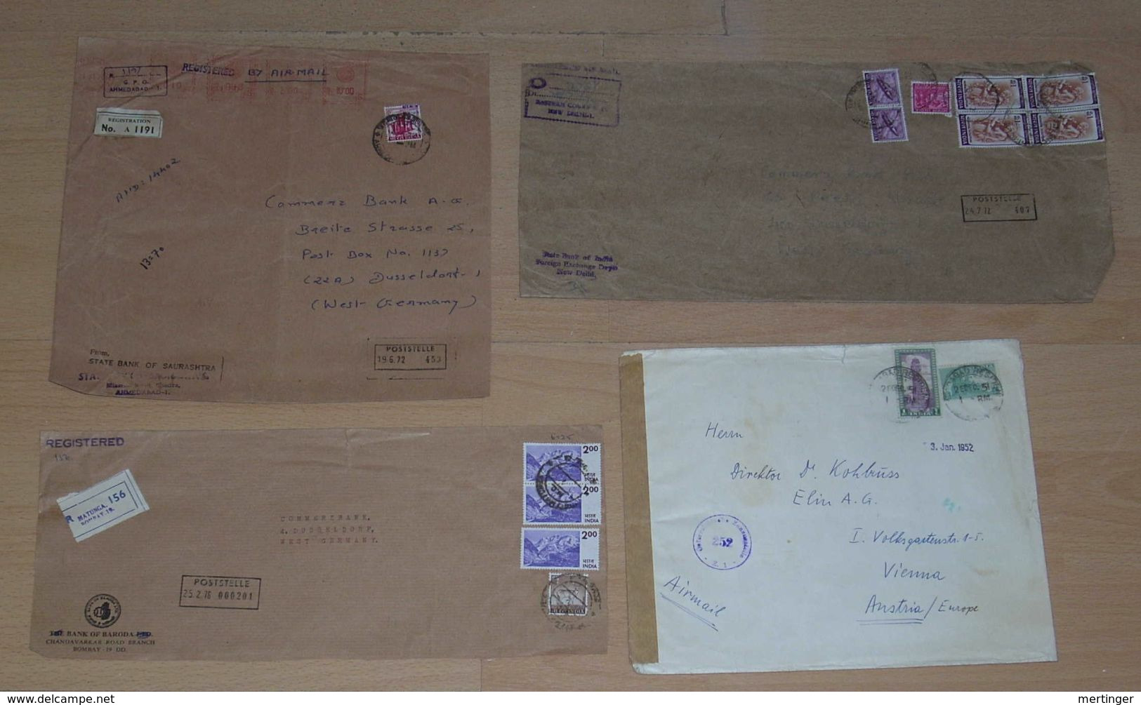 India Ca 1952-75 4 Big Size Covers To Austria + Germany Registered + Censor - Collections, Lots & Séries