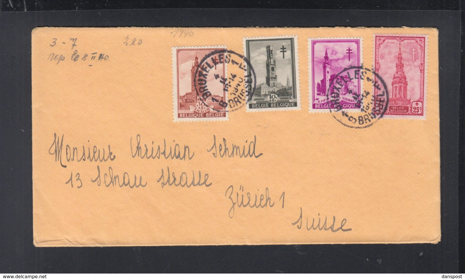 Belgien Brief 1940 Bruxelles Nach Zürich (2) - Covers & Documents
