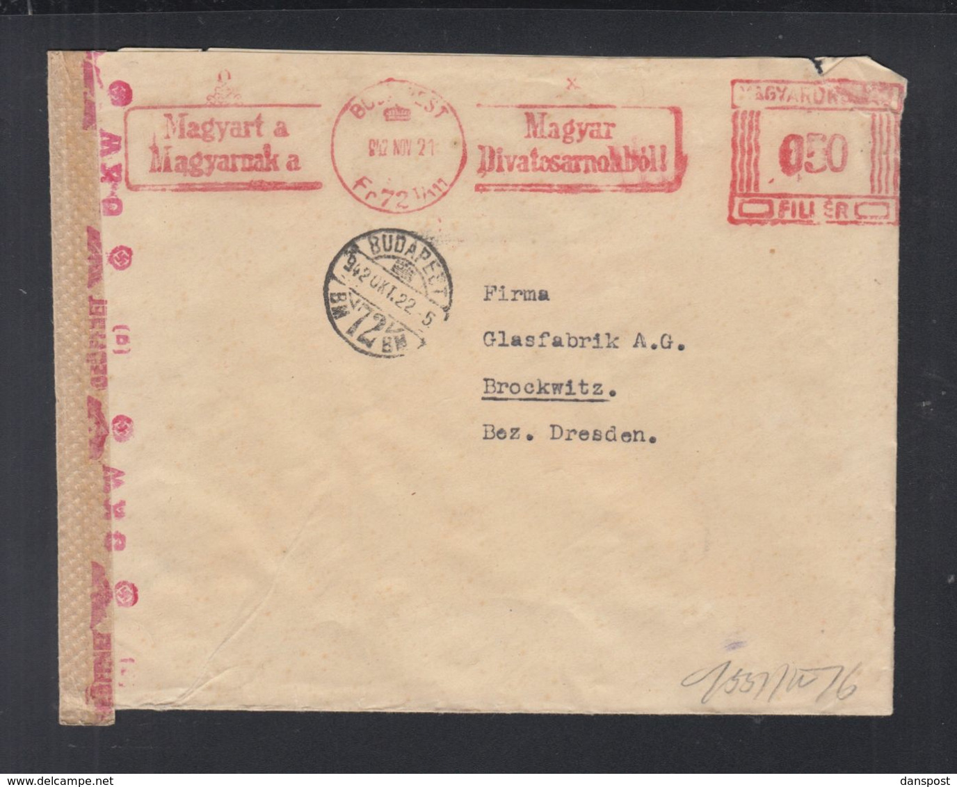 Ungarn Hungary Freistempel 1942 Auf Brief Nach Deutschland - Brieven En Documenten