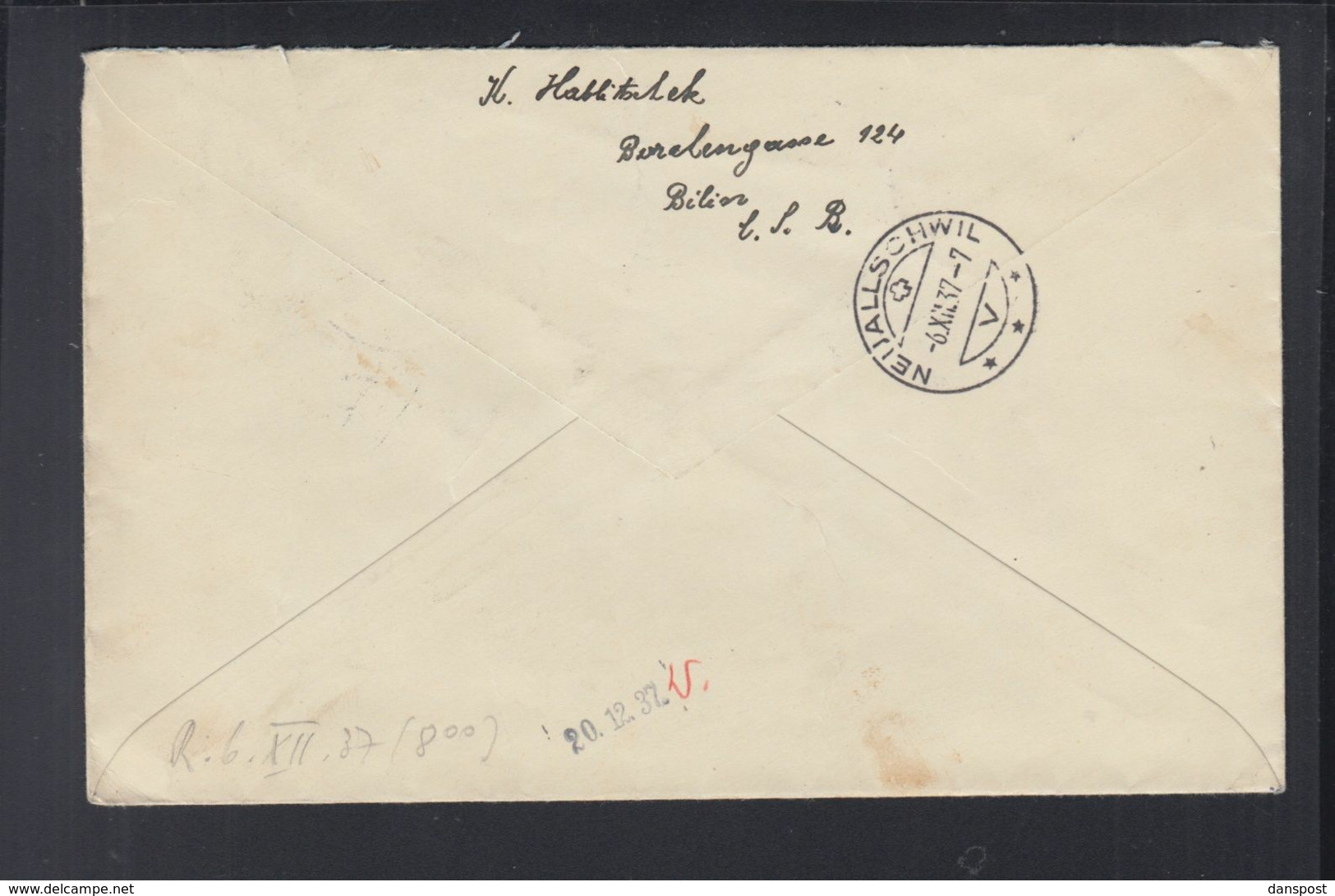 CSR Luftpost R-Brief 1937 Bilina Nach Schweiz - Storia Postale