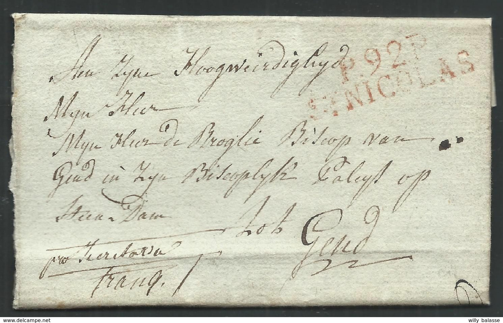L 1810 De Nieukerken Avec Marque Rge P.92.P./ST NICOLAS Pour Gand - 1794-1814 (Franse Tijd)