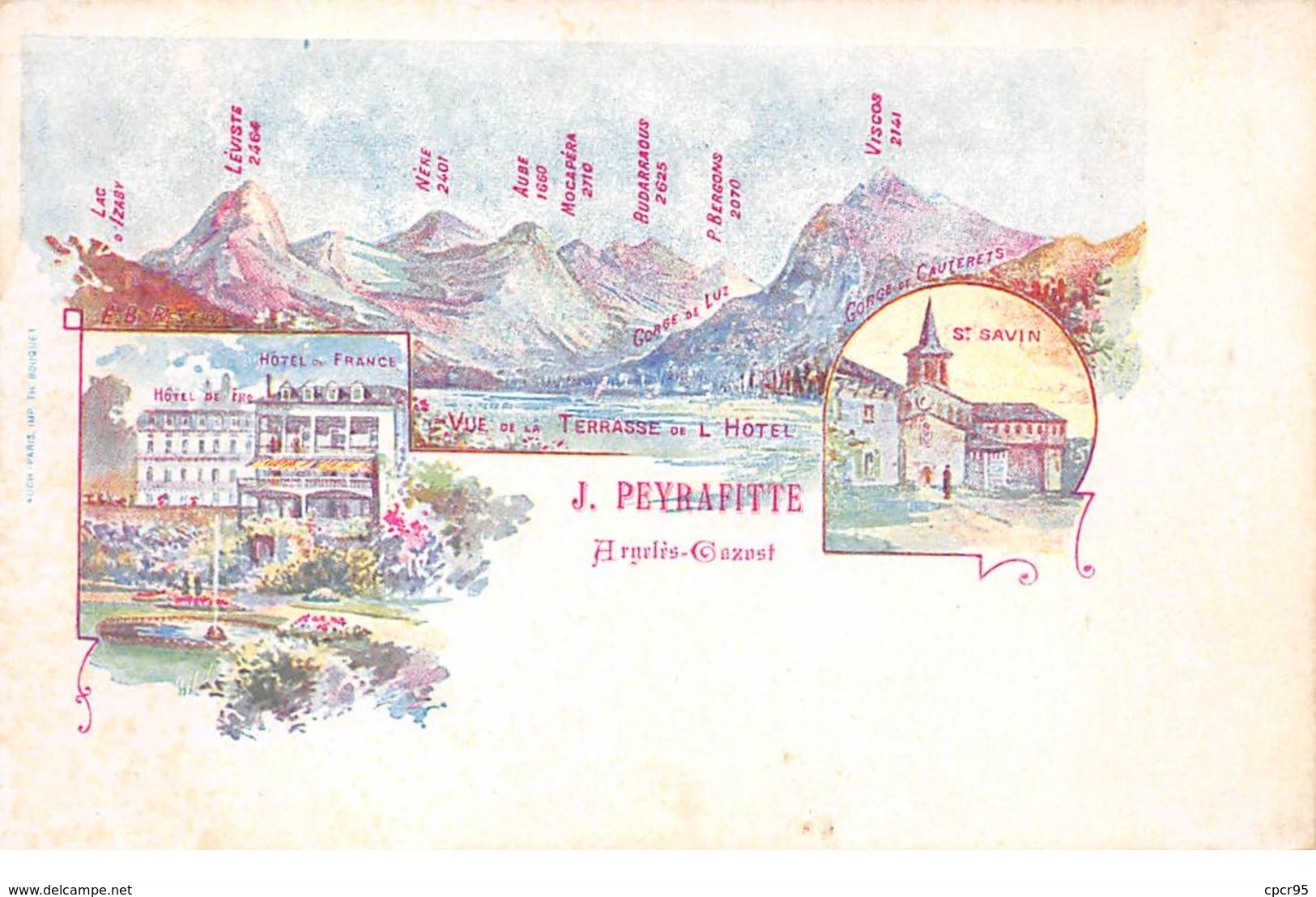 65  .n°  107623 .  Argeles Gazost .carte Postale Publicitaire .hotel De France . J Pierrefitte . - Argeles Gazost