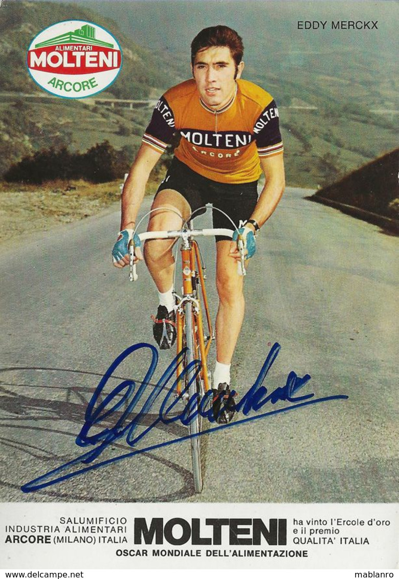 CARTE CYCLISME EDDY MERCKX SIGNEE TEAM MOLTENI 1973 FORMAT 10,5 X 15 - Ciclismo