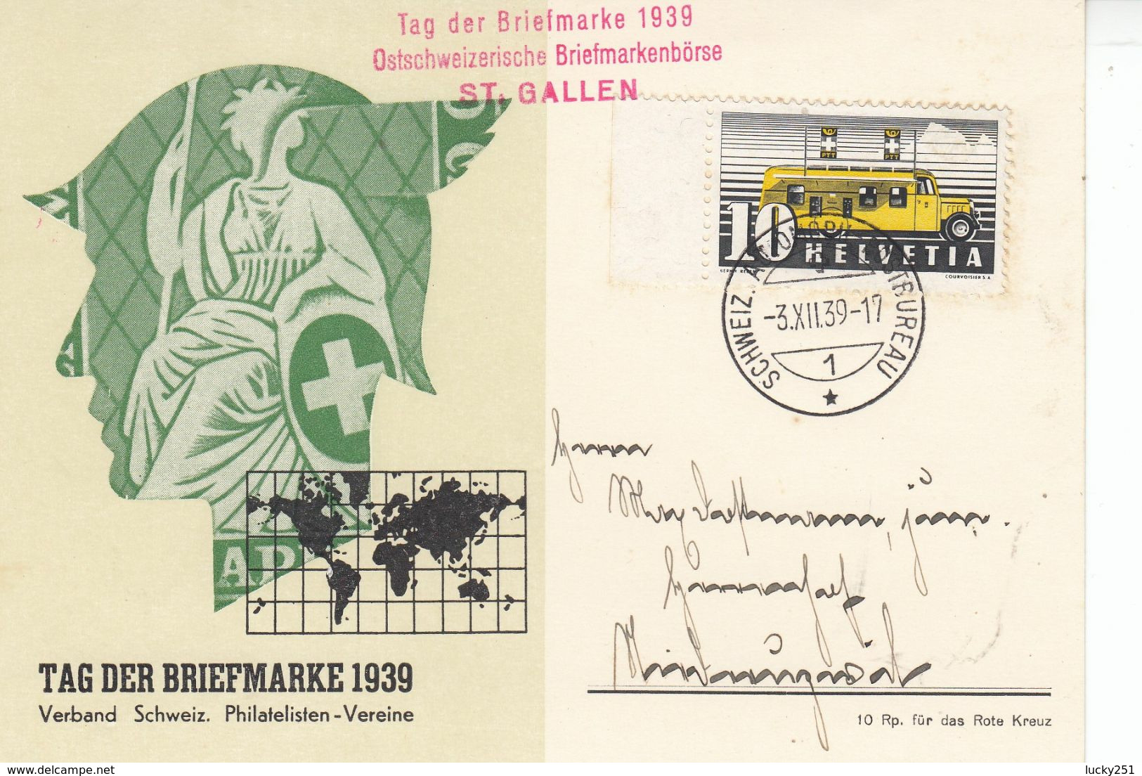 Suisse - 1939 - Oblitération 03/12/1939 - Tag Der Biefmarke - Automobile Post - Cachet St Gallen - Covers & Documents