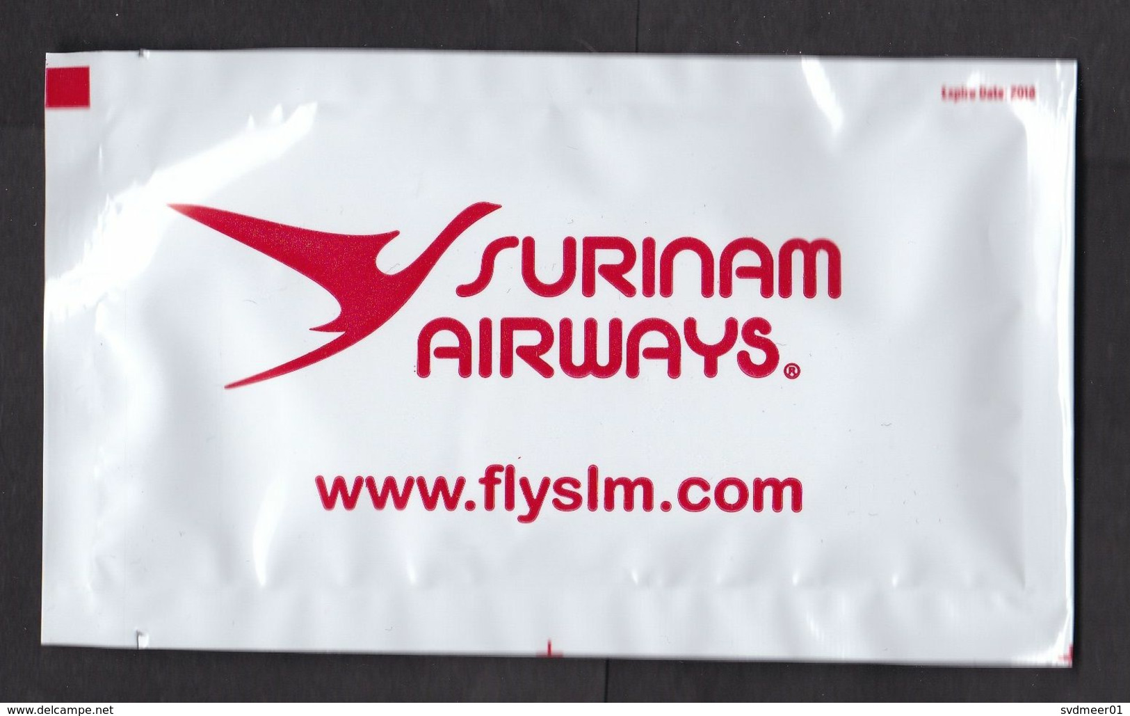 Surinam Airways (SLM): Napkin Sachet, Unused, National Airline Of Suriname, Aviation (traces Of Use) - Posate