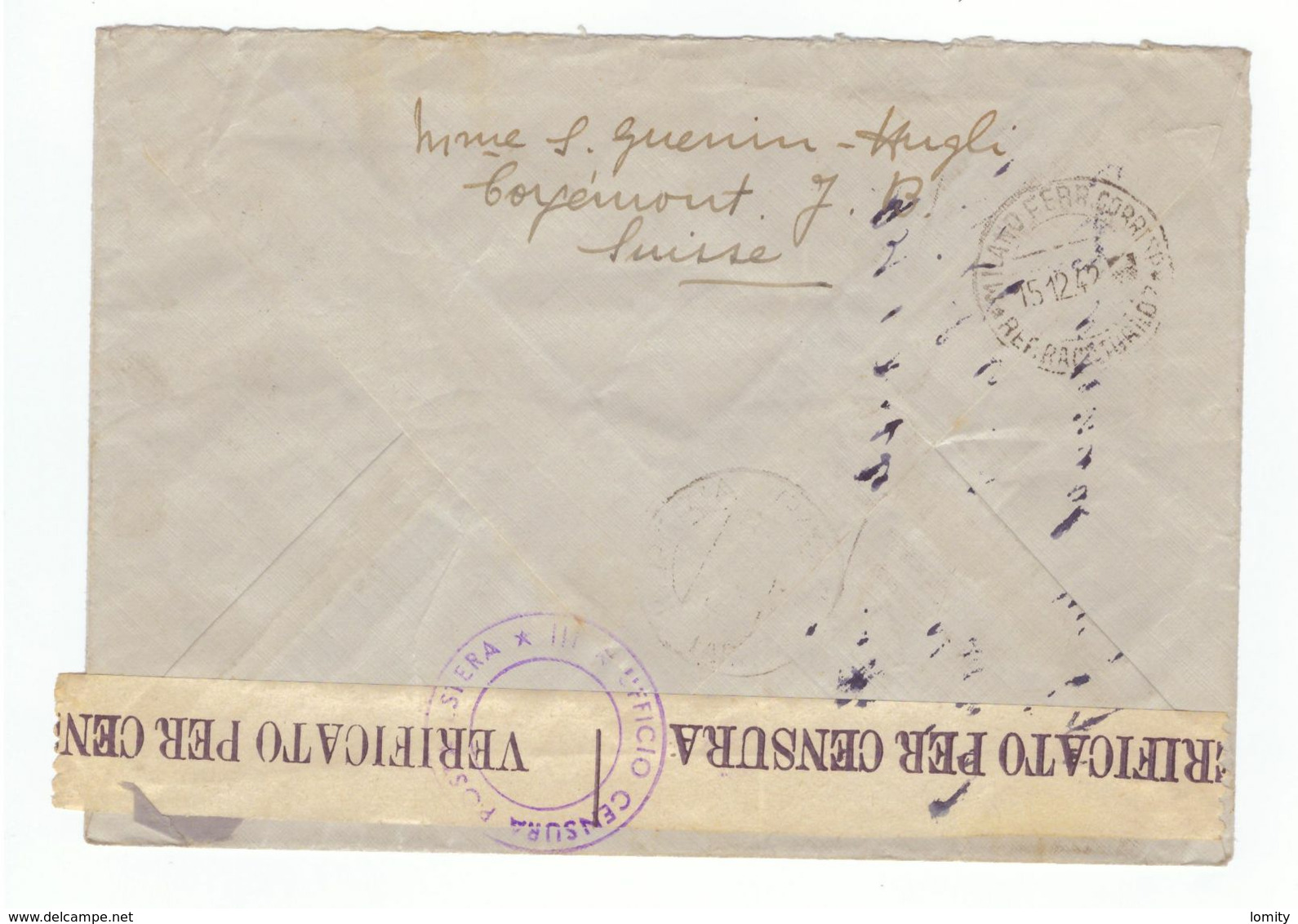 1942 - OCCUPATION ITALIENNE En FRANCE - RARE ENVELOPPE De CORGEMONT SUISSE Pour MENTONE MENTON Occupé - CENSURE - 2. Weltkrieg 1939-1945