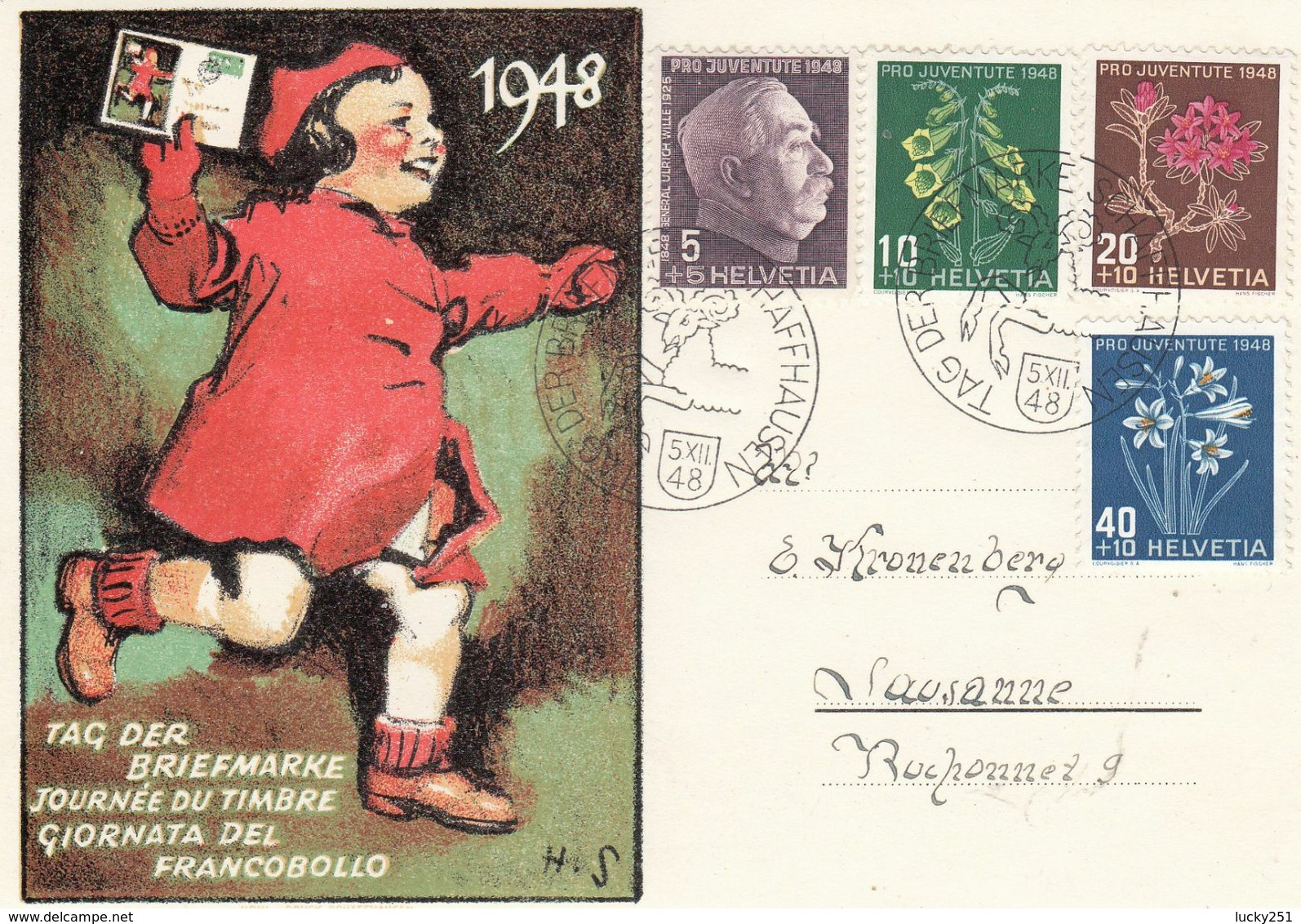 Suisse - Année 1948 - Oblit 05/12/1948 - Journée Du Timbre, Tag Der Biefmarke - Série Pro Juventute - Briefe U. Dokumente