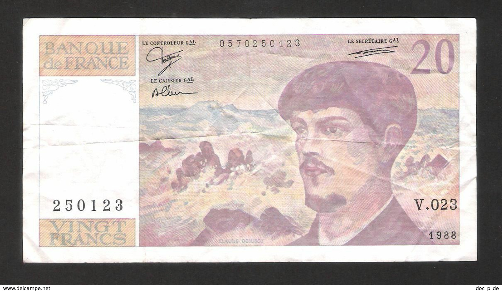 France - 20 Francs - 1988 - No: V 023 250123 - Debussy - Used Condition - 20 F 1980-1997 ''Debussy''